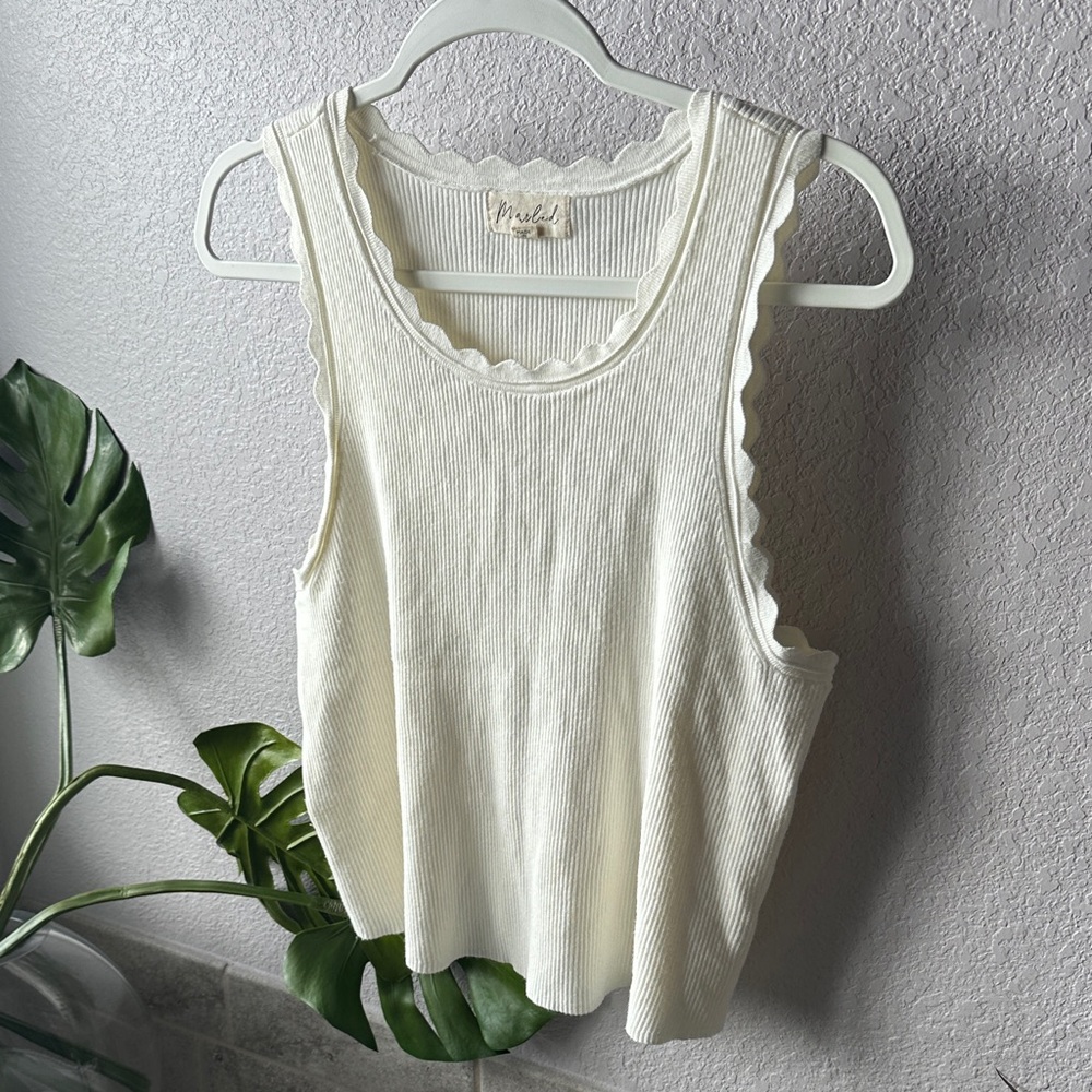Marled Cream Scalloped Tank Top EUC Sz XL